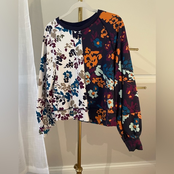 Anthropologie Maeve Half and Half Floral Color-Block Puff Sleeve Sweatshirt - Picture 4 of 4